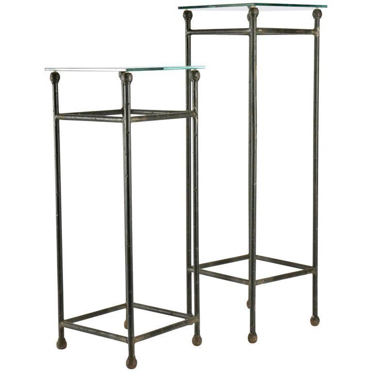 Two Consoles In Wrought Iron Under Glass In An Industrial Style 20th Century