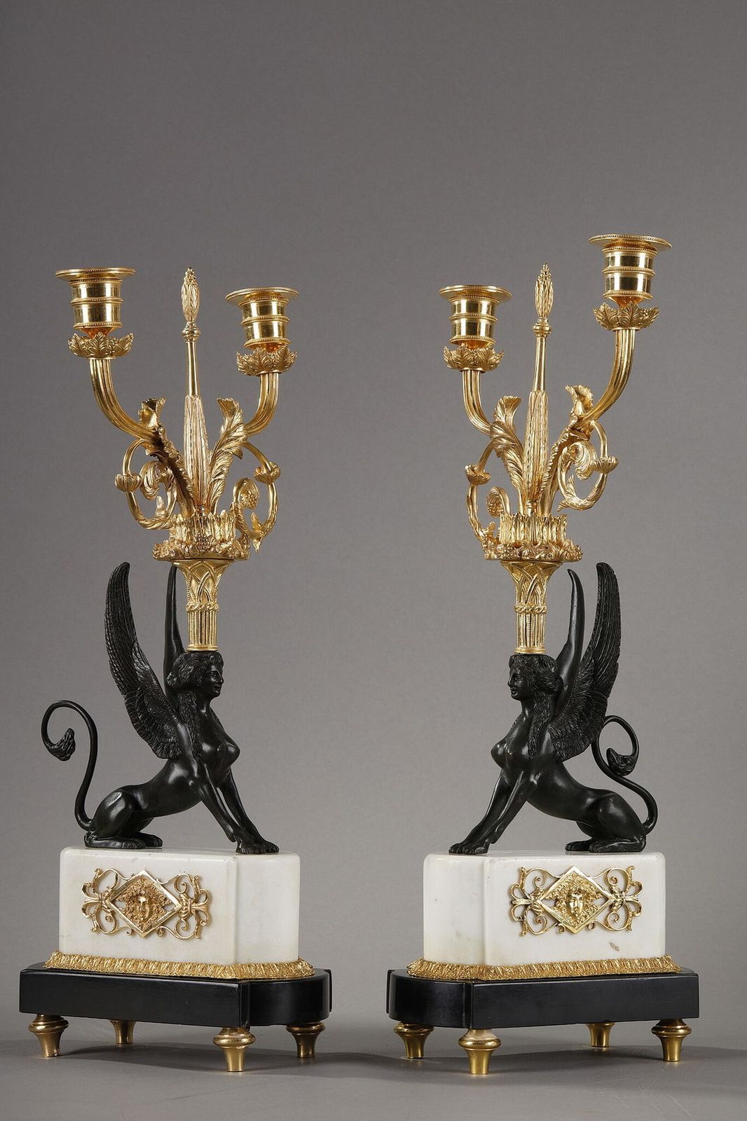 Pair Of Candelabras "Aux Sphinges" Directoire Period