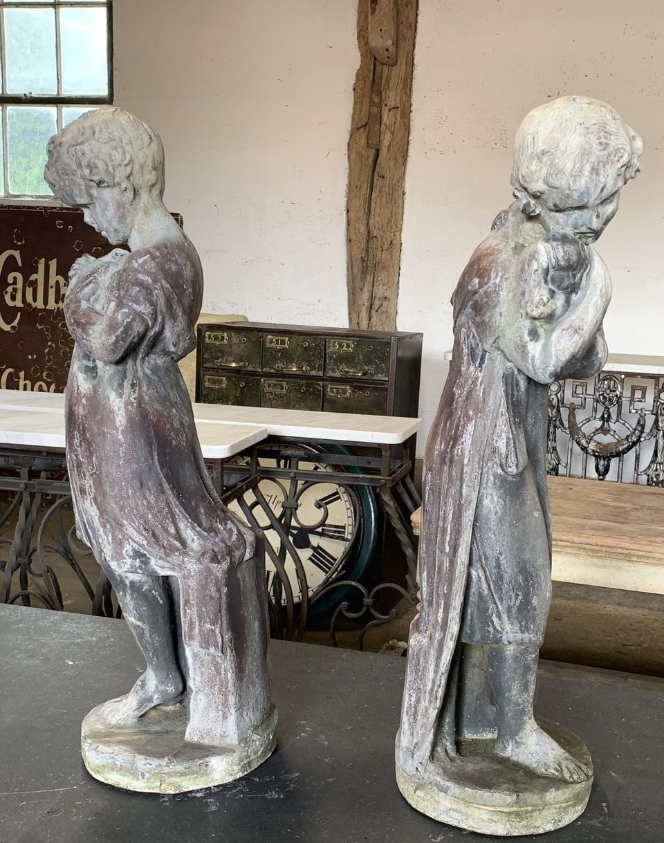 Pair Of 19th Century Lead Statues photo Garden Decor