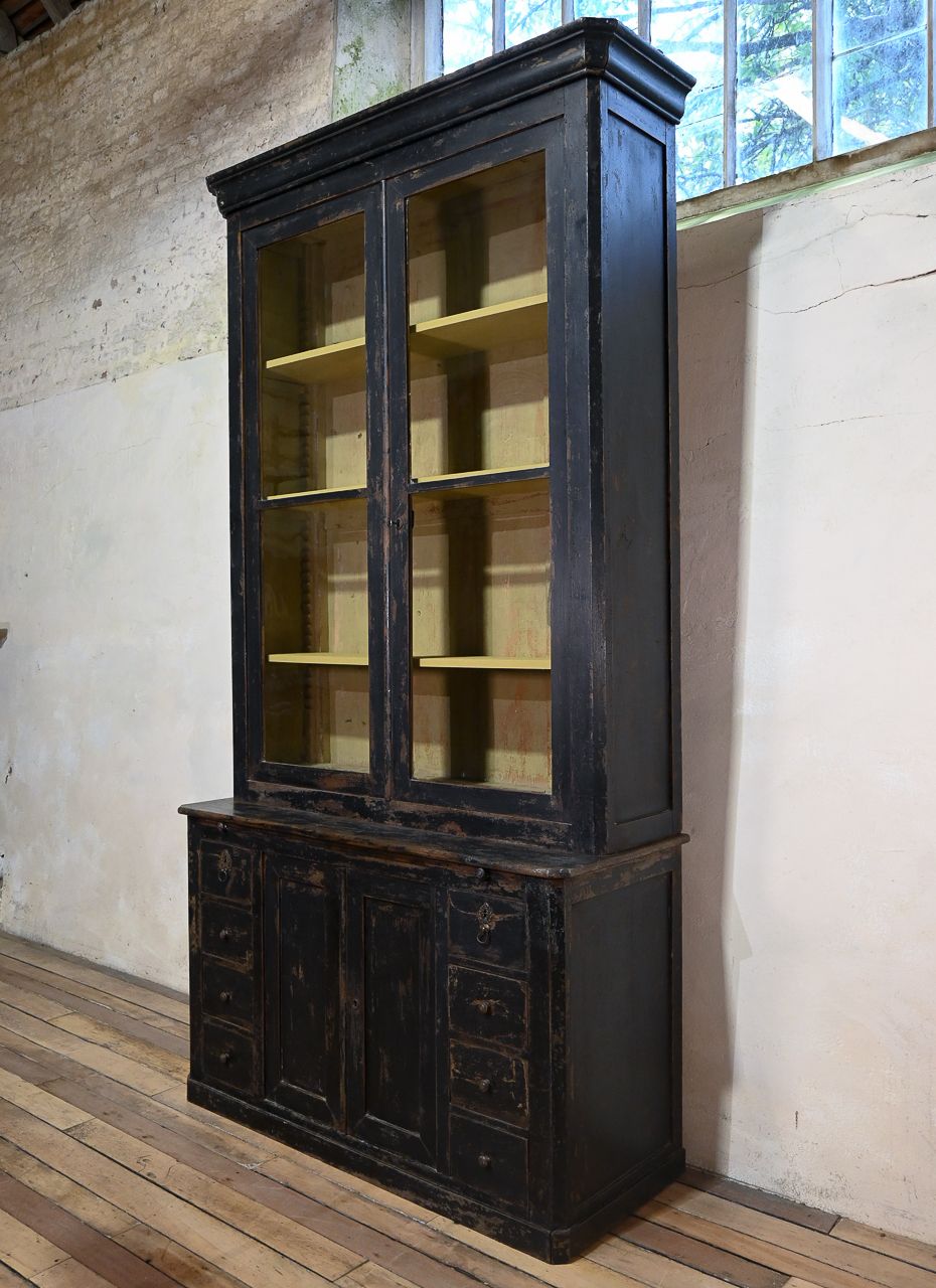 Tall 19th Century French Black Painted Glazed Cabinet photo 14200.0