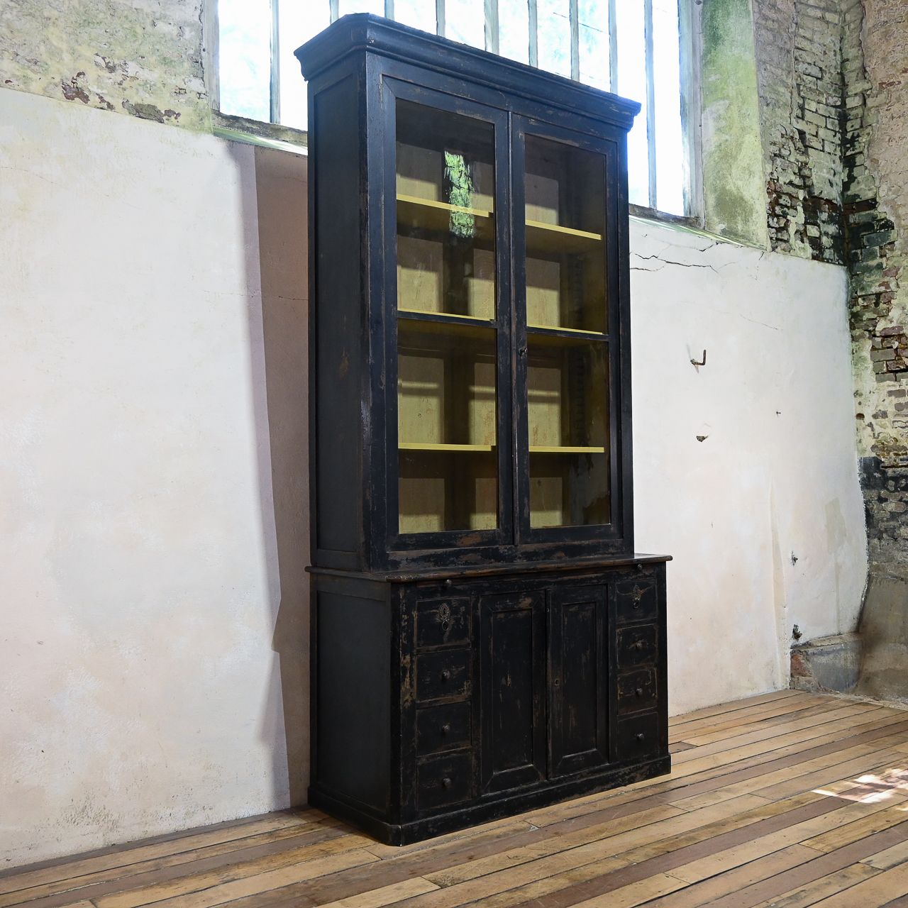 Tall 19th Century French Black Painted Glazed Cabinet photo vinterior