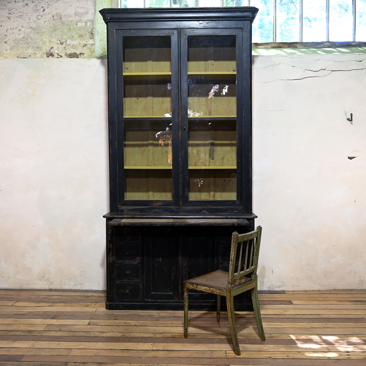 Tall 19th Century French Black Painted Glazed Cabinet photo buy