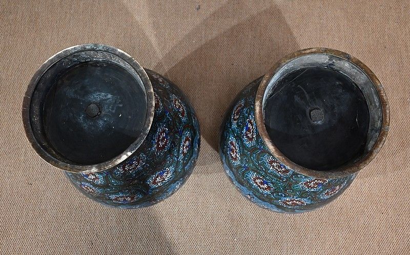 photo buy Pair Of Important Enamel Vases, Japan, 19th Century