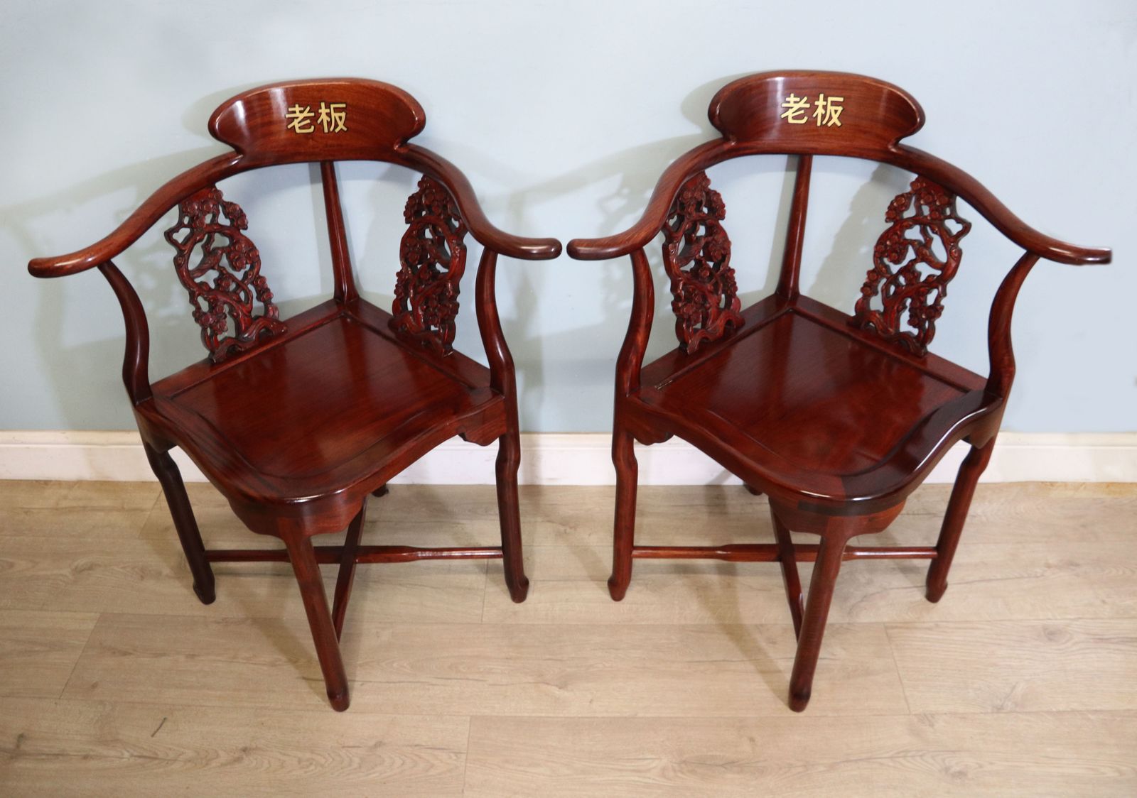 A Pair Of 20th Century Chinese Solid Hardwood Corner Chairs. photo for sale