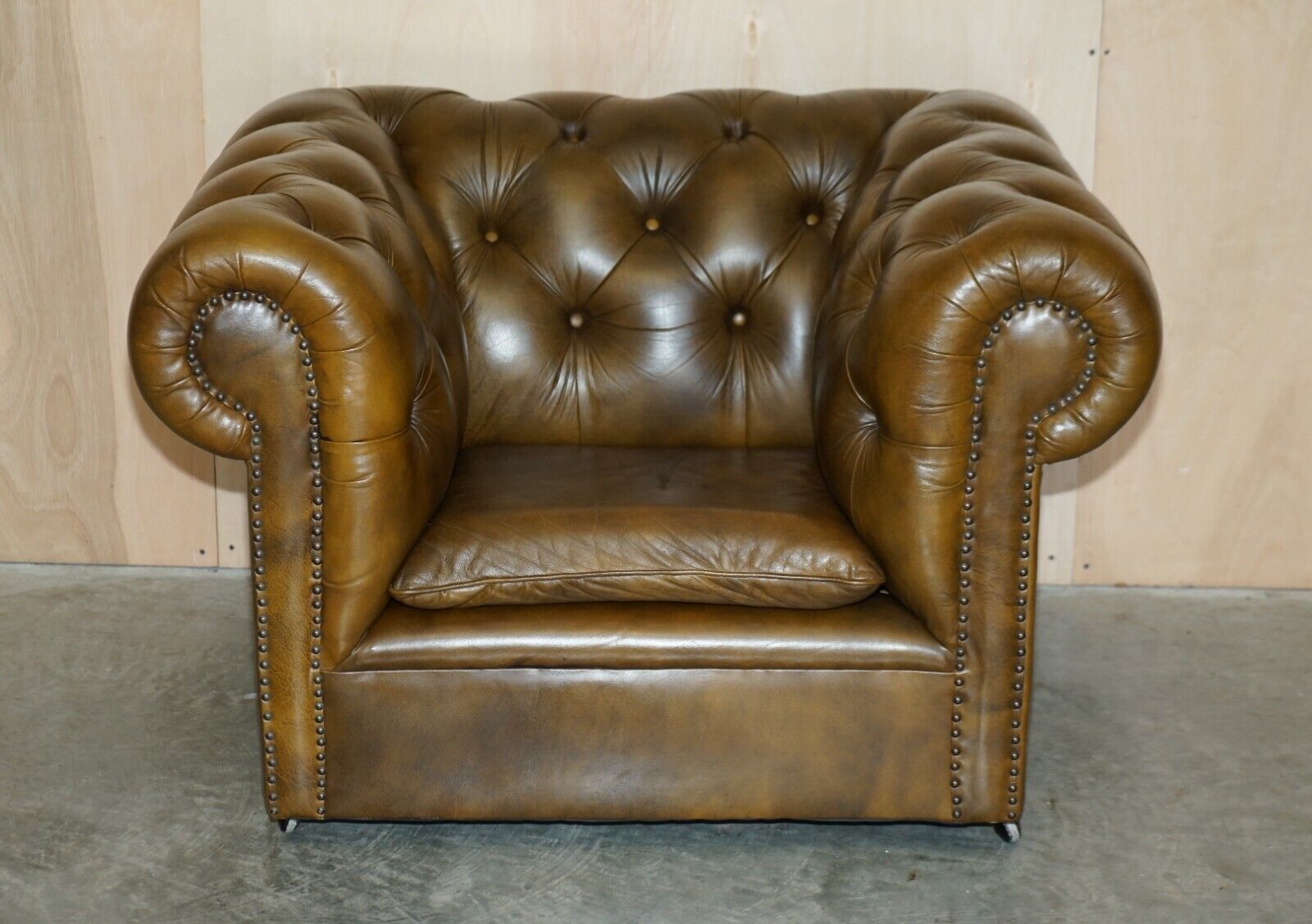 Furniture Vintage Chesterfield Club 3 Piece Sofa & Pair Of Armchairs Suite Green Leather photo