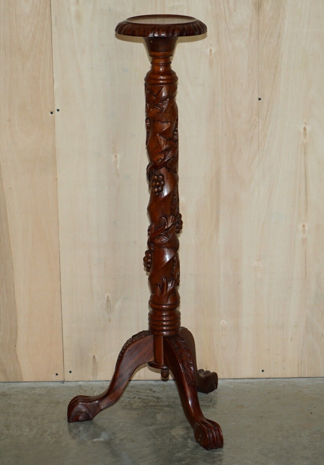 Pair Of Fruitwood Vine Hand Carved Jardiniere Display Stands Claw & Ball Feet photo furniture