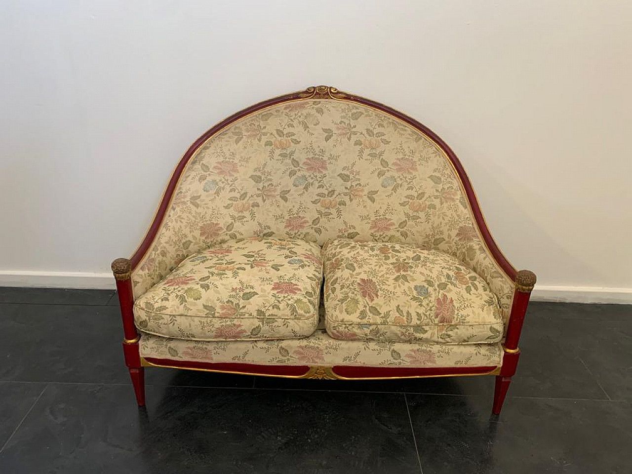 photo furniture Living Room Of A Sofa, 2 Armchairs And 2 Poufs In Wood Jacuard Fabric, 1930s