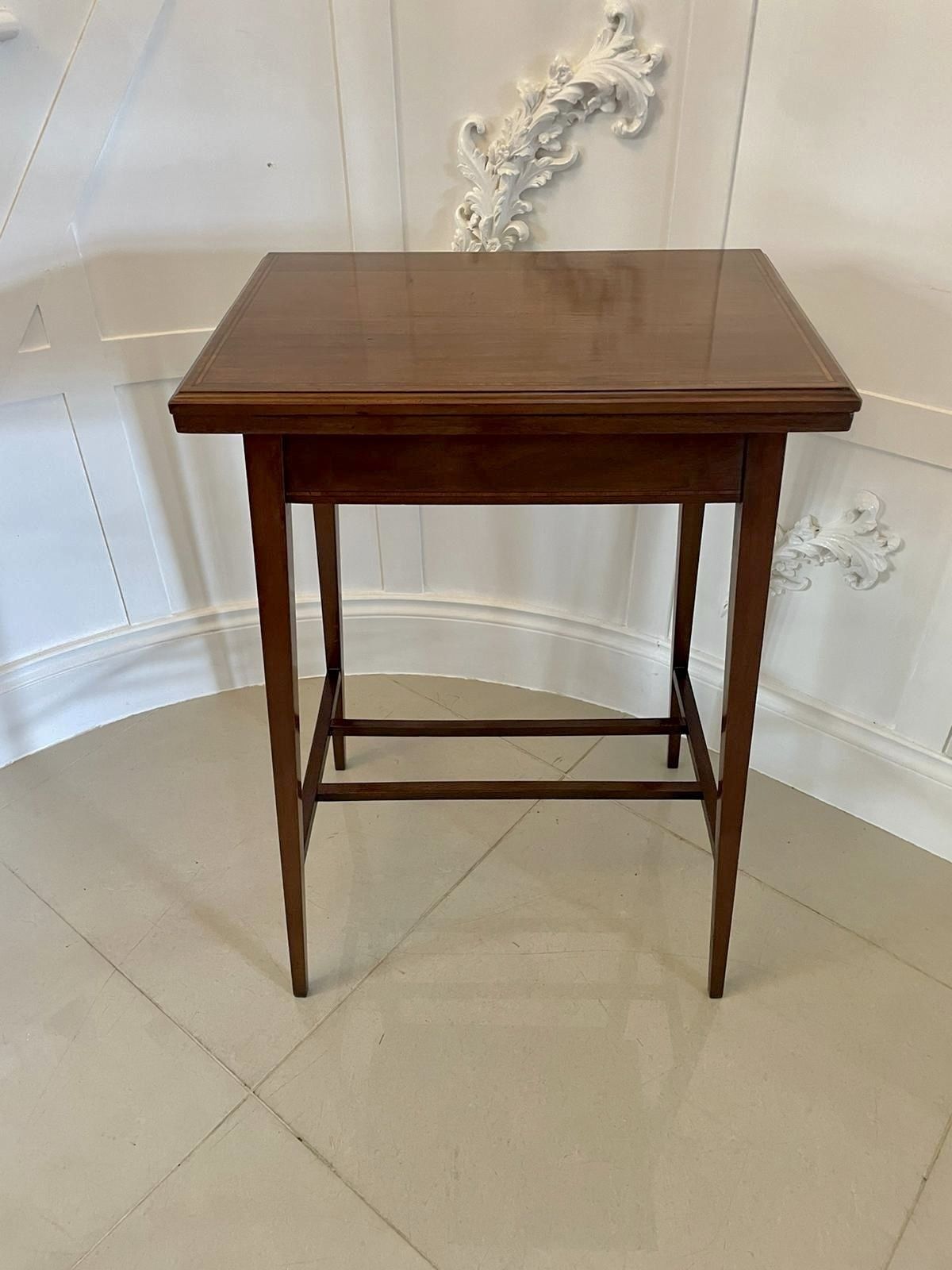 Antique Quality Mahogany Inlaid Fold Over Card Table photo for sale