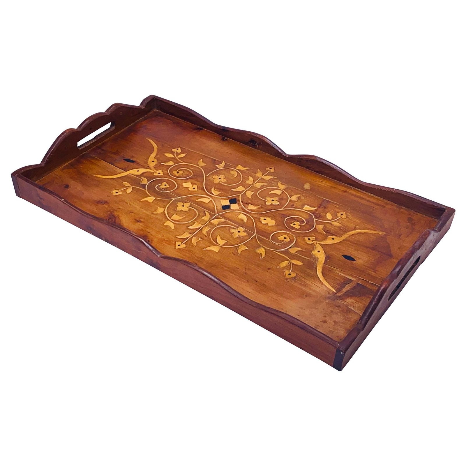 Platter In Wood Marquetry, Brown, Made In France At The Beginning Of The 20th