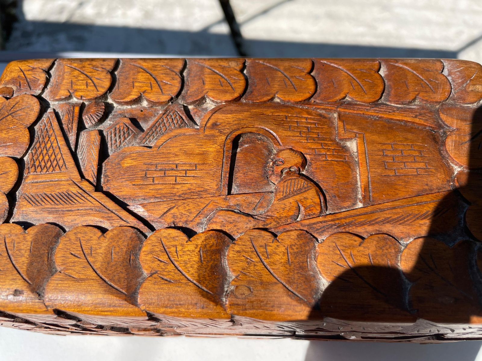 Carved Wood Chinese Box, With Landscape And Characters Decor Pattern, China 20th photo vinterior
