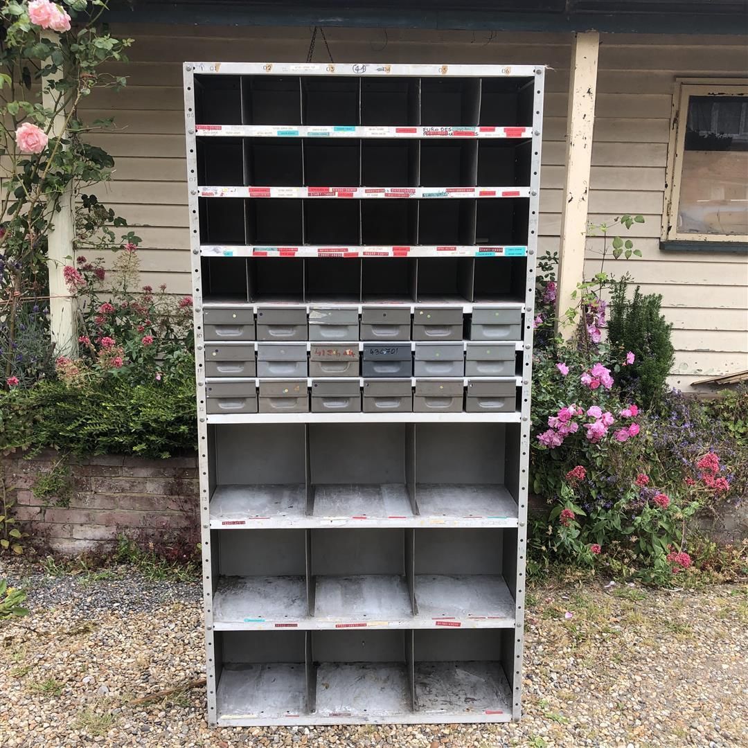 Industrial Metal Pigeon Holes With Multi Drawer Section 1970's