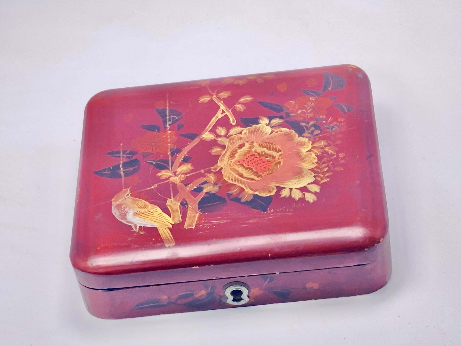 Wood Lidded Box, Hand Painted And Lacquered, Japanese,Early 20century photo furniture