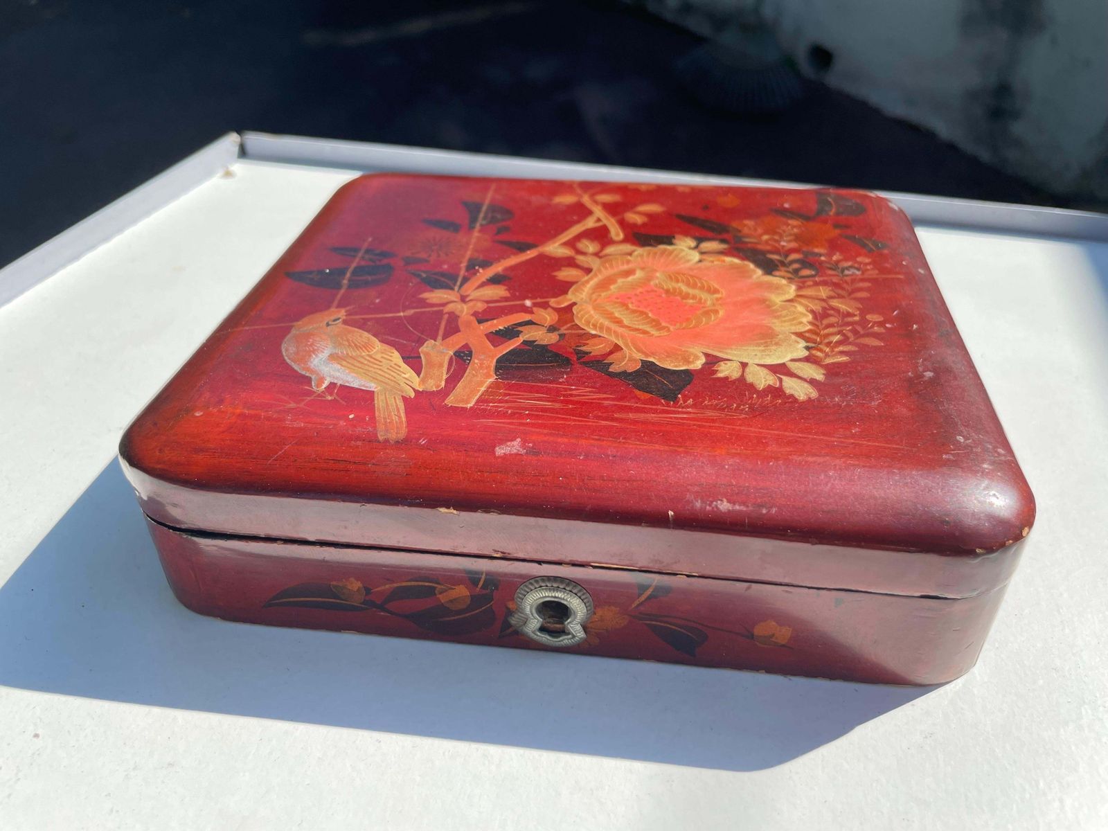 Wood Lidded Box, Hand Painted And Lacquered, Japanese,Early 20century photo for sale