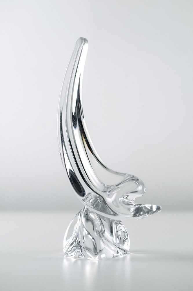 Dolphin Sculpture In Crystal Glass From Daum France, 1960s