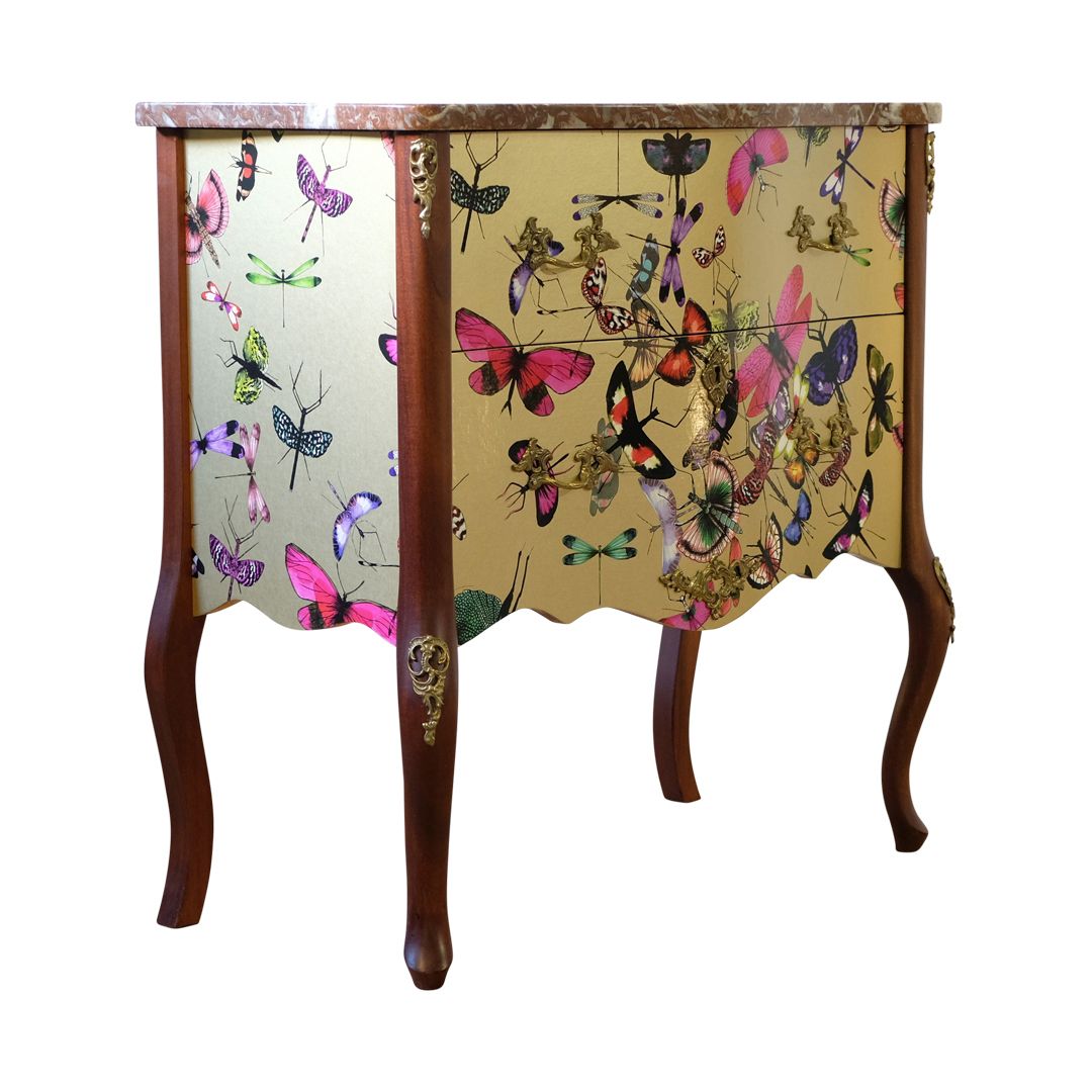 Classic Rococo  Style Chests With Gold Christian Lacroix Design And Natural Marble Top photo for sale