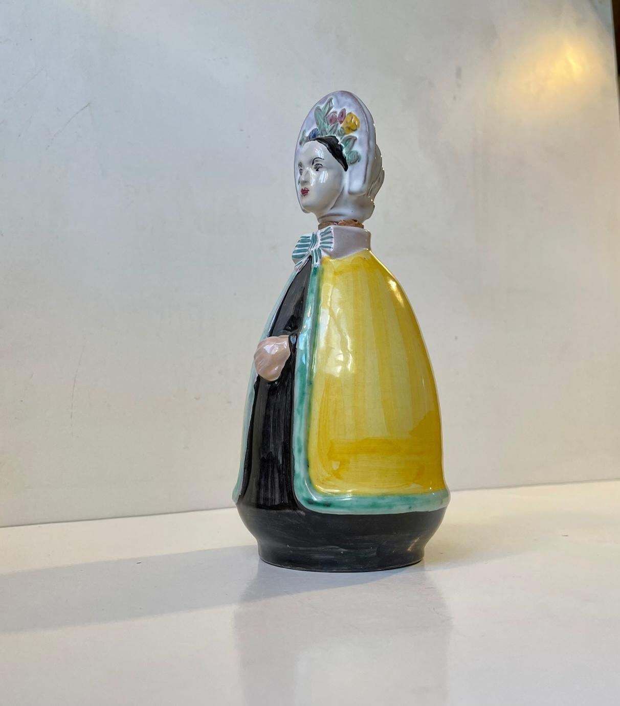 Hand Painted Dressed Woman Decanter By Johgus Bornholm, 1950s photo for sale
