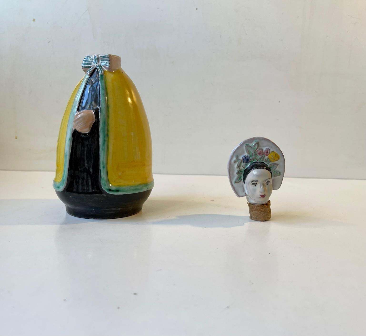 Hand Painted Dressed Woman Decanter By Johgus Bornholm, 1950s photo vinterior