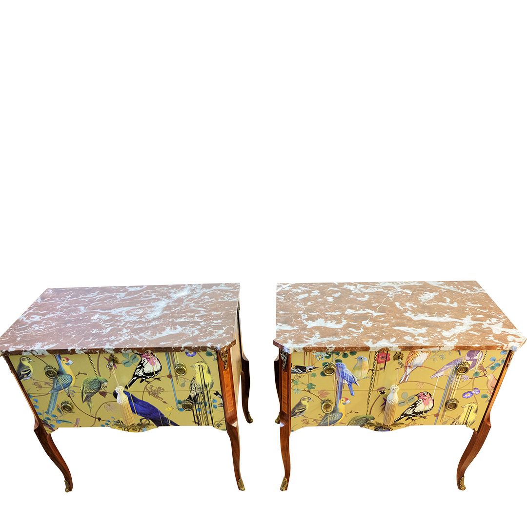Classic Gustavian Louis XV Style Chests With Christian Lacroix Design   Pair photo for sale