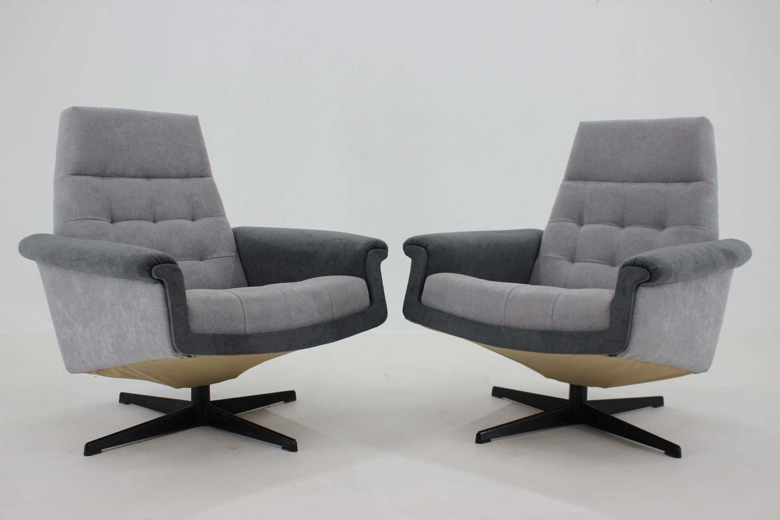 1970's Pair Of Vintage Swivel Armchairs, Czechoslovakia