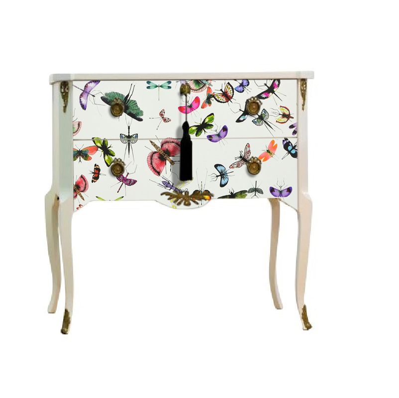 Gustavian Style Commode With Christian Lacroix Butterfly Design And Matching Painted Marble Top