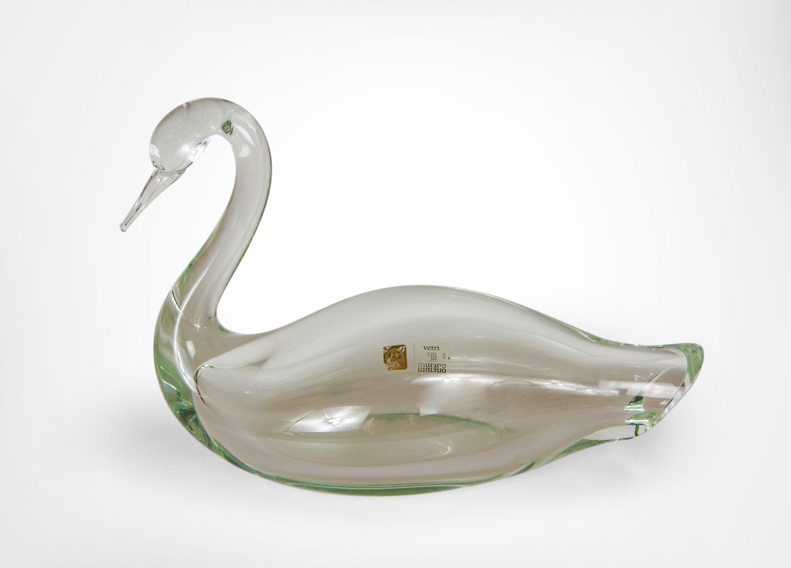 Licio Zanetti Murano Large Swan Sculpture In Clear Glass 4.65kg Labeled