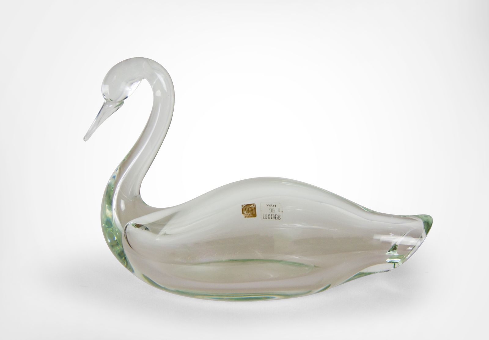 Licio Zanetti Murano Large Swan Sculpture In Clear Glass 4.65kg Labeled photo vinterior