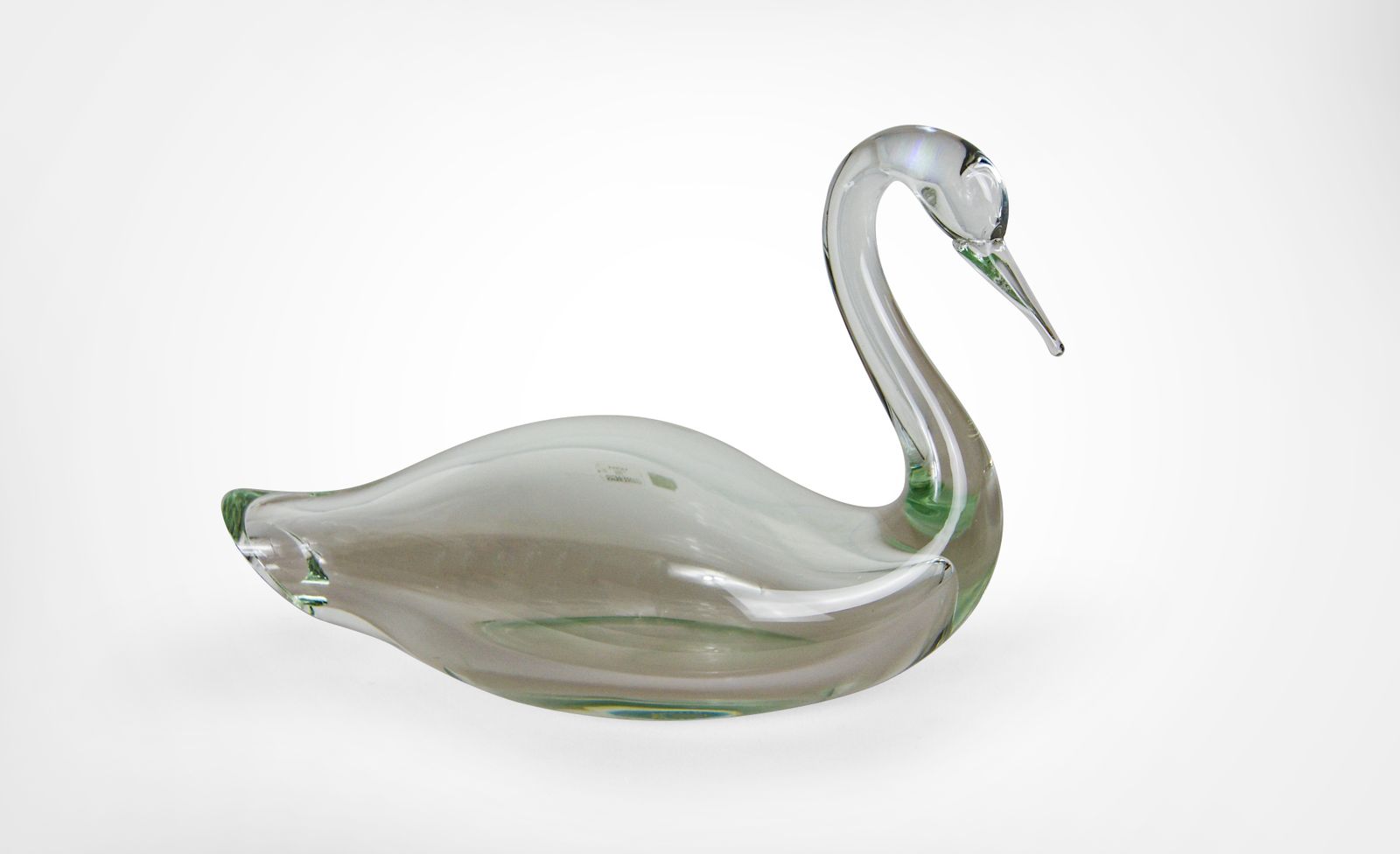 photo vinterior Licio Zanetti Murano Large Swan Sculpture In Clear Glass 4.65kg Labeled