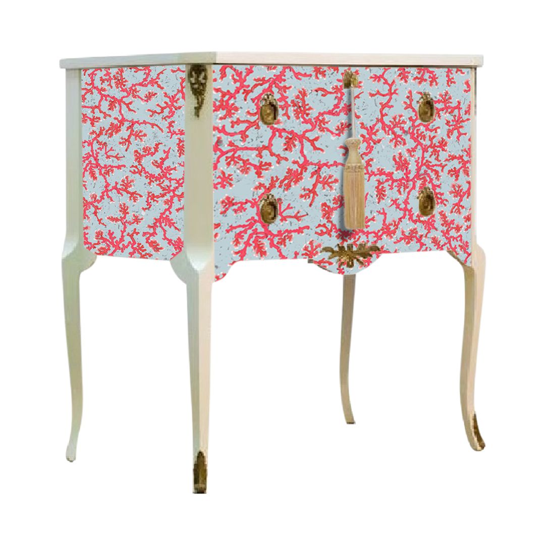 Gustavian Style Commode With Coral Design And Matching Painted Marble Top photo furniture