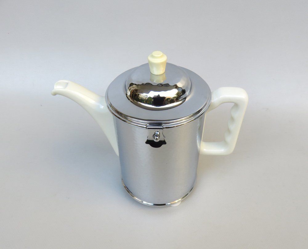 Coffee Making Set In Chrome Plated Metal & Porcelain, 1950s, Set Of 4 photo vinterior