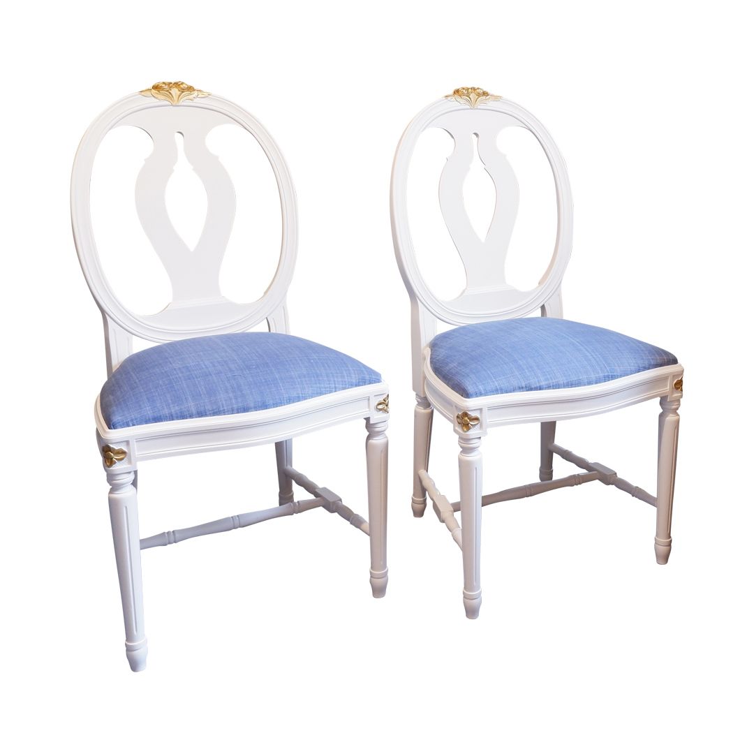 Pair Of Gustavian Rose Carved Chairs With Gold Carved Detailing photo 700.0