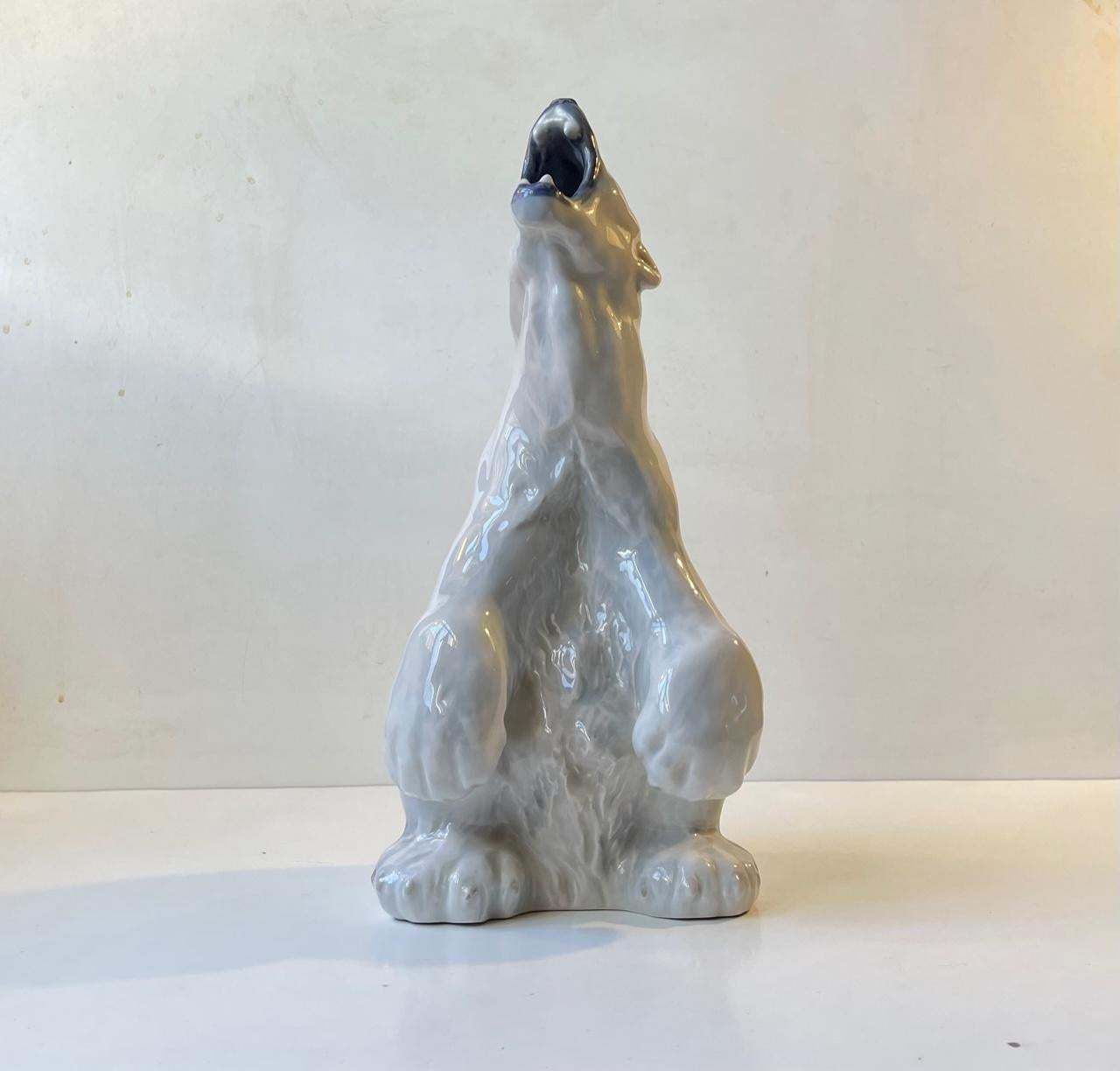 photo for sale Royal Copenhagen Large Roaring Porcelain Polar Bear No. 502 By C. F. Liisberg