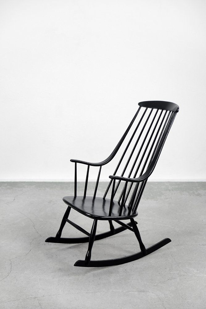 Vintage Zweedse Houten Zwarte Grandessa Schommelstoel Van Lena Larsson Voor Nesto, Jaren 1960 photo furniture