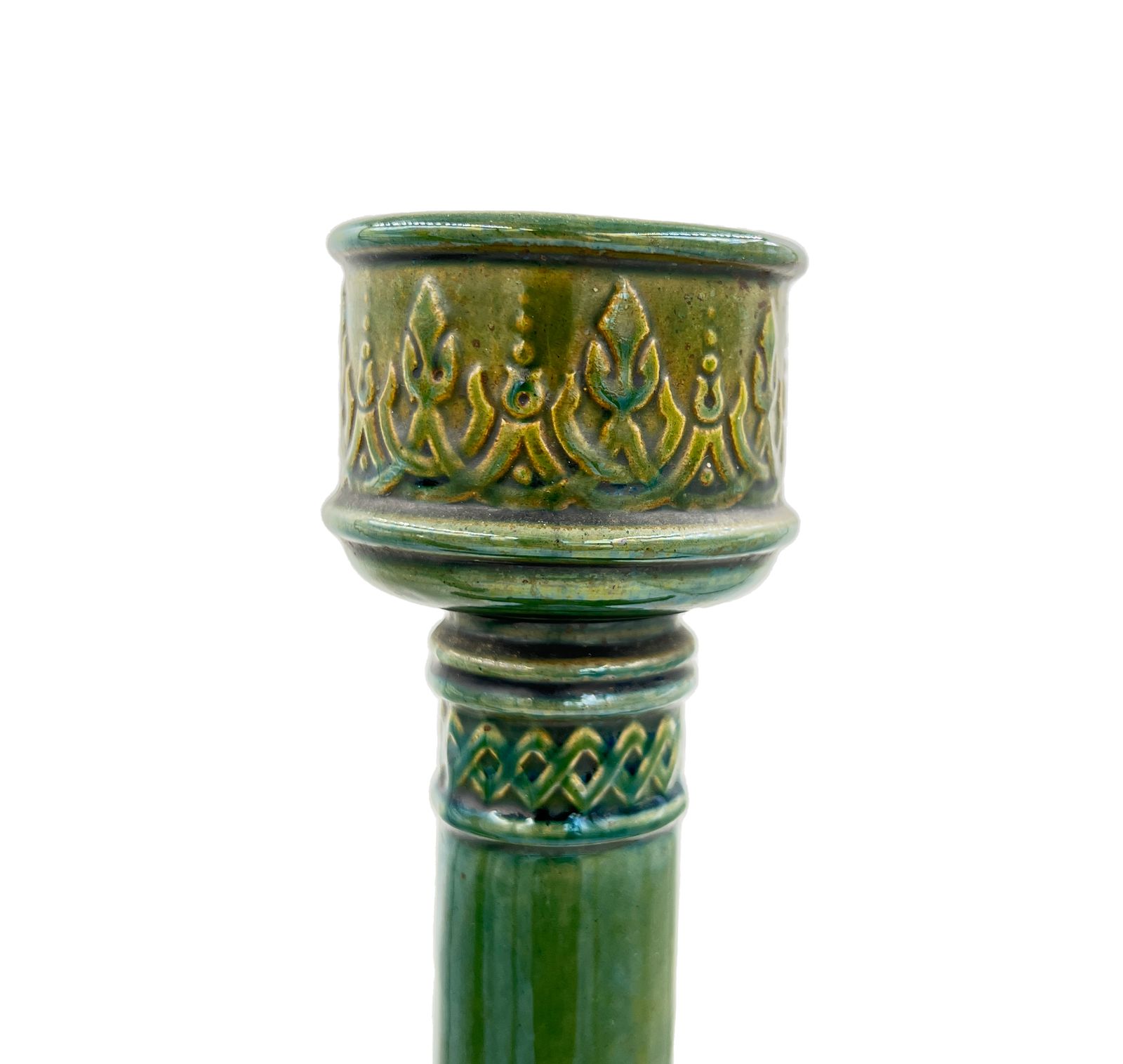Pair Of Green Hispano Moresque Glazed Ceramic Candlesticks/Vases, 19th Century, Spain photo Home Decor