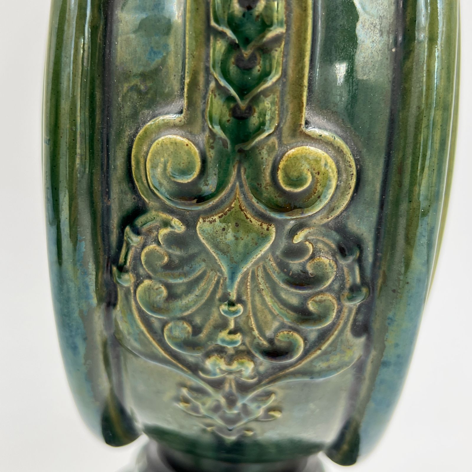 Pair Of Green Hispano Moresque Glazed Ceramic Candlesticks/Vases, 19th Century, Spain photo buy