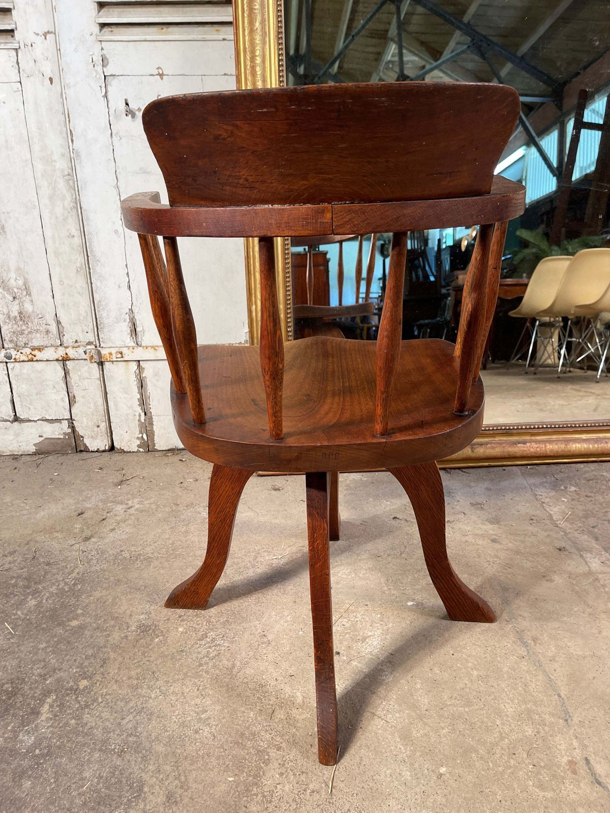 Antique English Elm Captains Desk Chair Circa 1900 photo vinterior