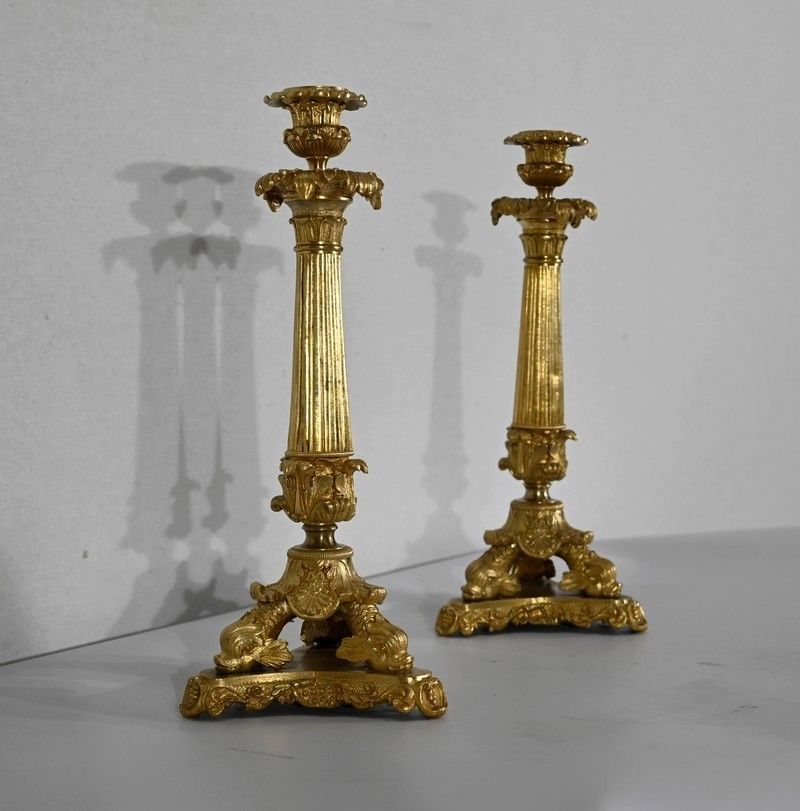 Pair Of Bronze Candlesticks, Restoration Period   Early 19th Century photo furniture
