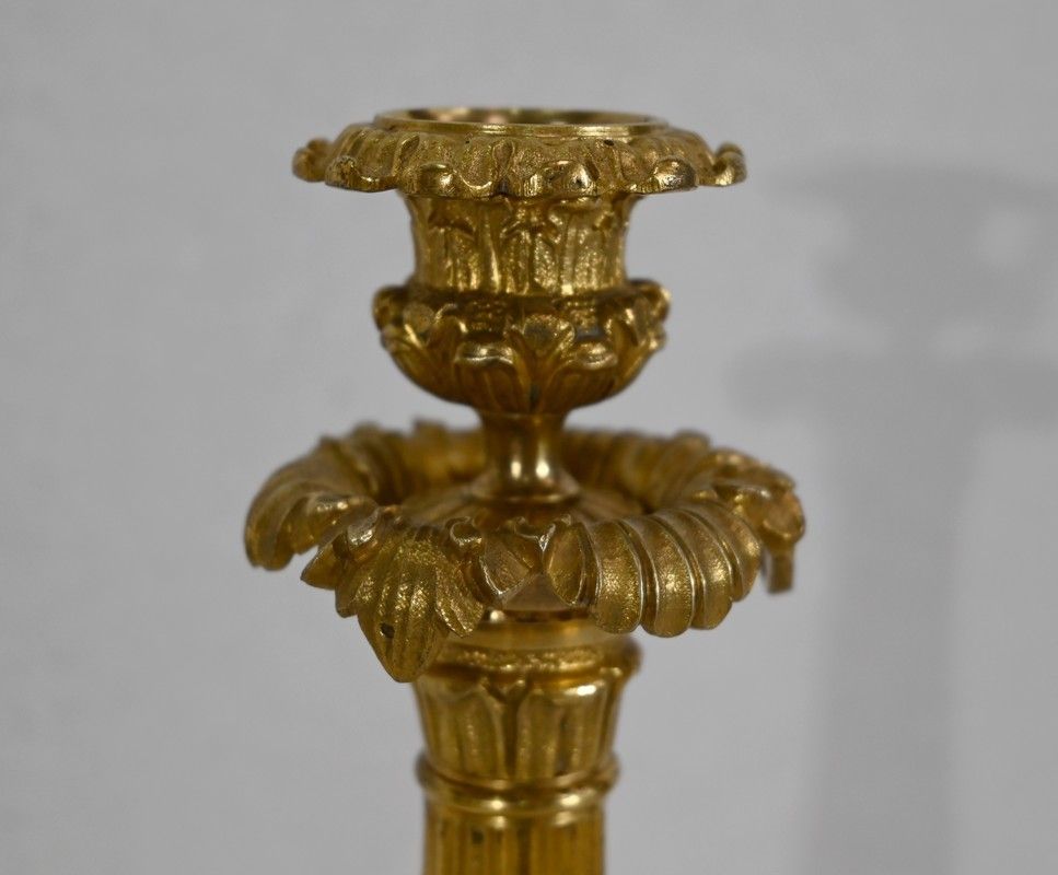 Pair Of Bronze Candlesticks, Restoration Period   Early 19th Century photo buy