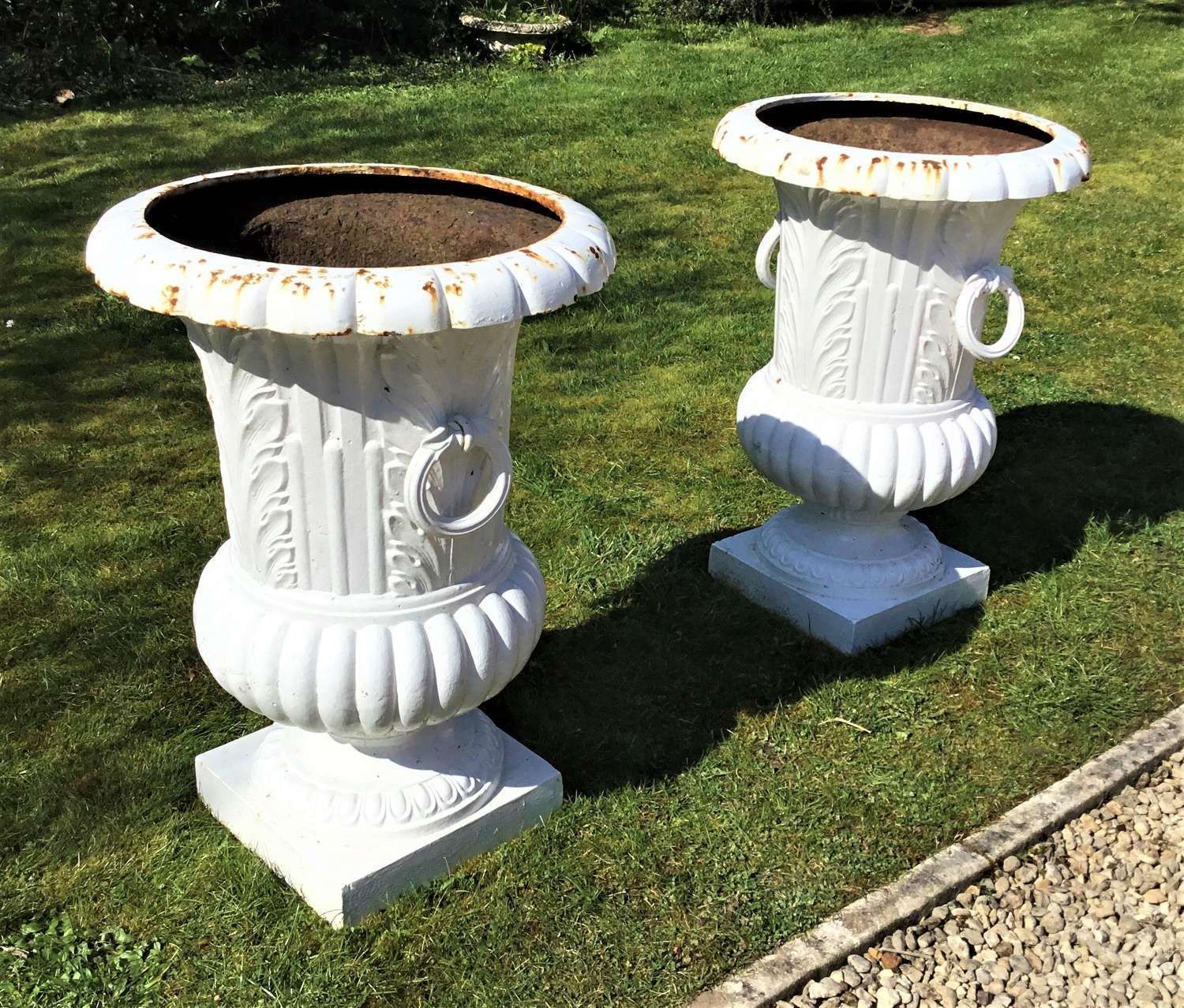 C19th Large Cast Iron Garden Urns