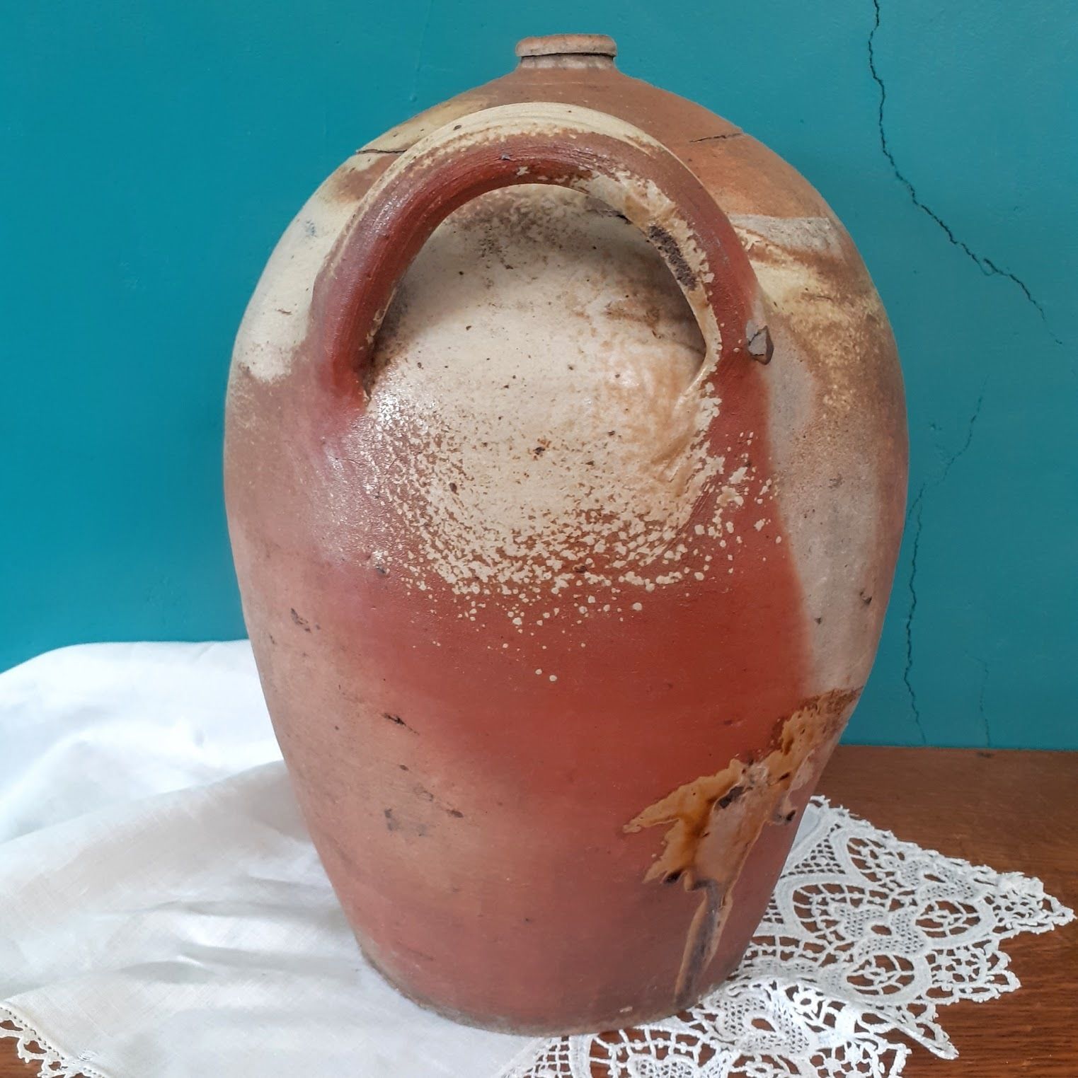 Antique French Puisaye Glazed Earthenware Wine Jug photo furniture