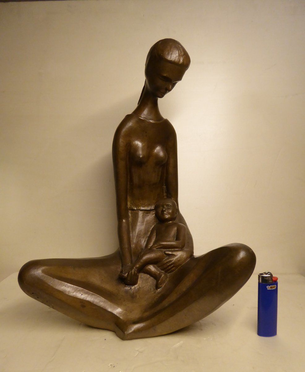 Seated Mother With Child, 1970s, Bronze photo furniture