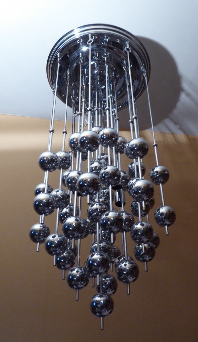 Large Chrome Plated Luber Ball Chandelier By Verner Panton For J. Lüber Ag
