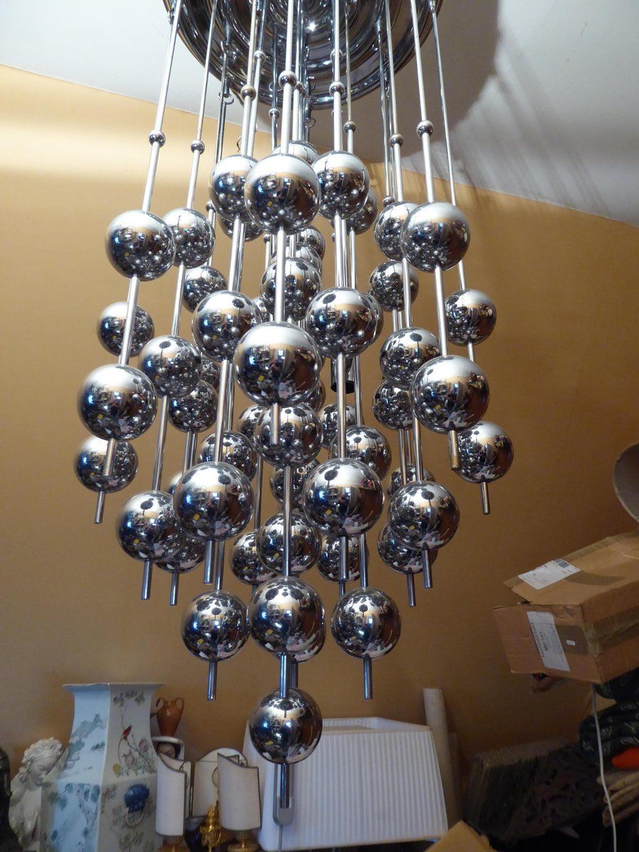 Large Chrome Plated Luber Ball Chandelier By Verner Panton For J. Lüber Ag photo vinterior