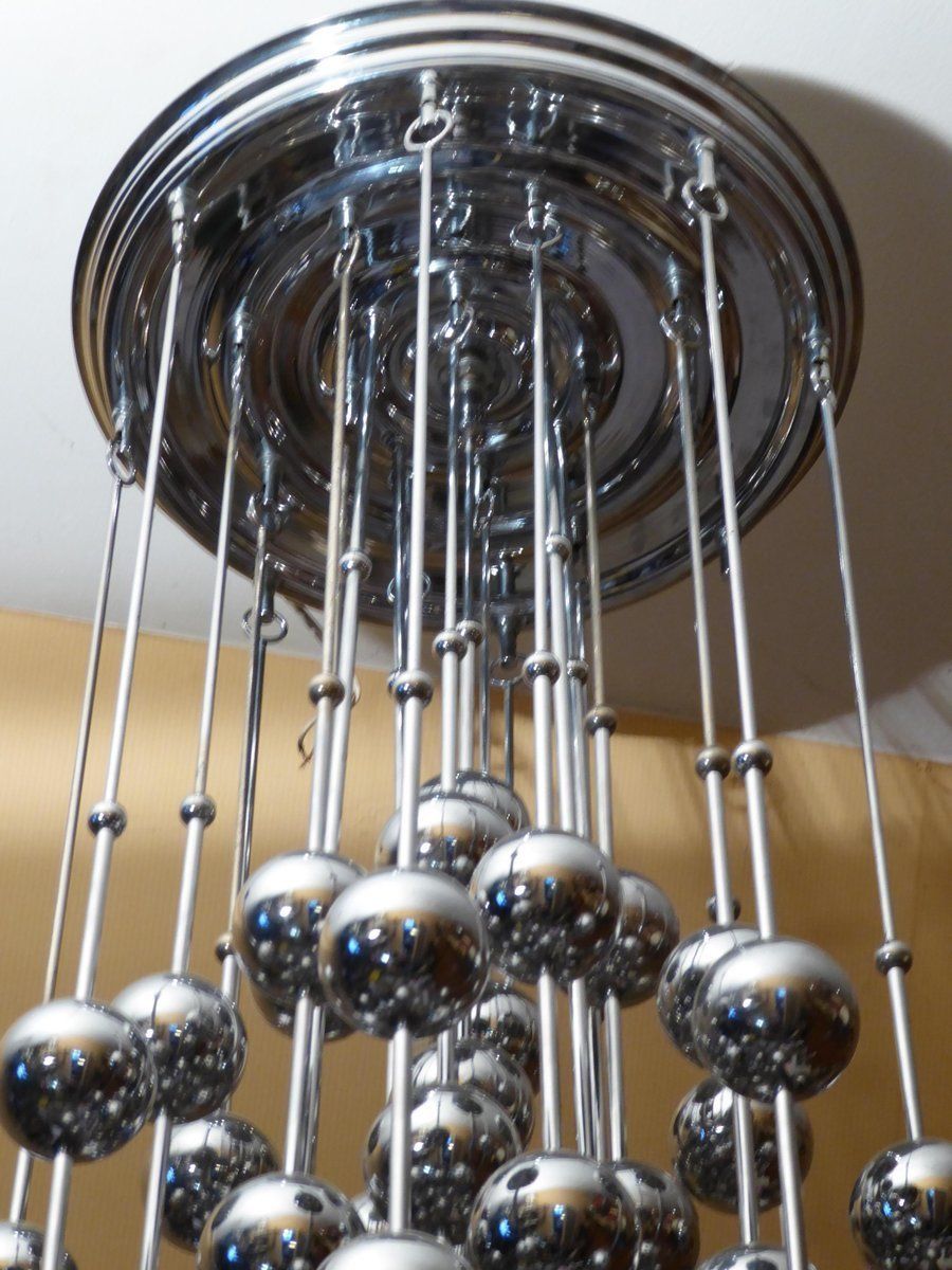 Large Chrome Plated Luber Ball Chandelier By Verner Panton For J. Lüber Ag photo buy