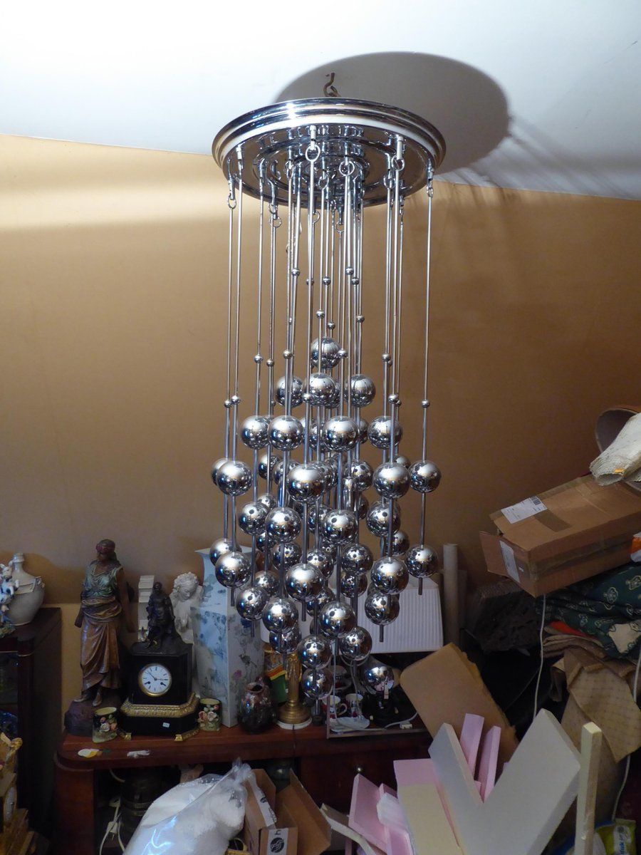 Large Chrome Plated Luber Ball Chandelier By Verner Panton For J. Lüber Ag photo vintage