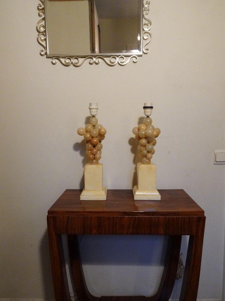 Belgium Lacquered Alabaster Grapes Table Lamps By Freddy Rensonnet, 1970s, Set Of 2 photo Lighting