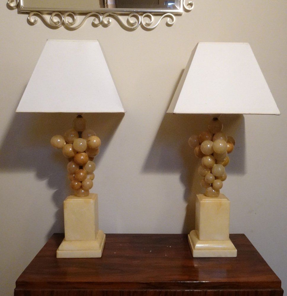 Belgium Lacquered Alabaster Grapes Table Lamps By Freddy Rensonnet, 1970s, Set Of 2 photo buy