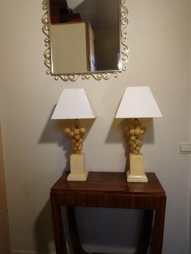 photo for sale Belgium Lacquered Alabaster Grapes Table Lamps By Freddy Rensonnet, 1970s, Set Of 2