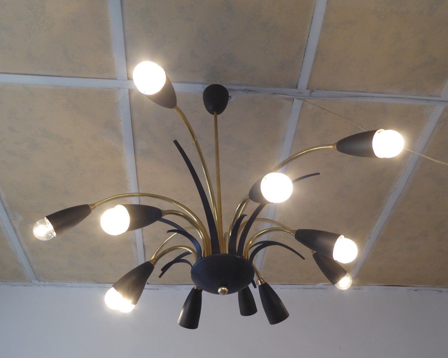 photo furniture Italian Black Sputnik Spider Ceiling Lamp From Stilnovo, 1950s