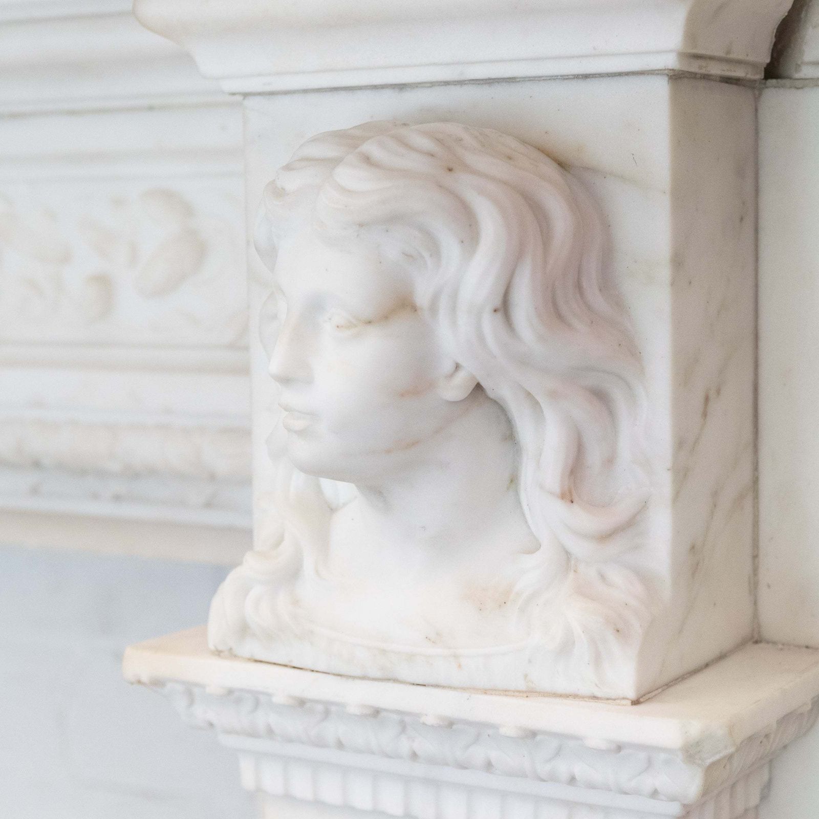 photo buy Monumental Antique Statuary Marble Carved Chimneypiece