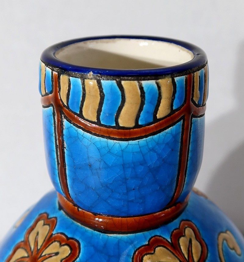 Small Vase Decorated With Flowers In Longwy Enamels   Early 20th Century photo Home Decor